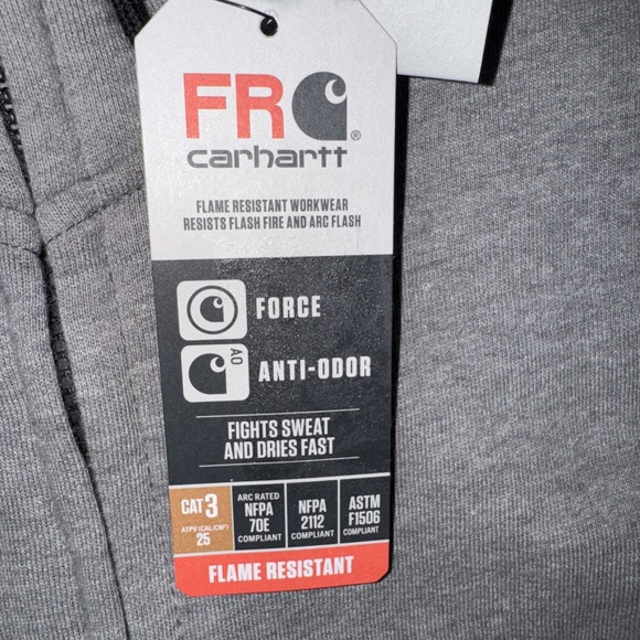 Carhartt Men FR TS4982-FRM Flame Resistant Hoodie CAT3 2112 Gray Medium TALL NEW - Picture 6 of 16